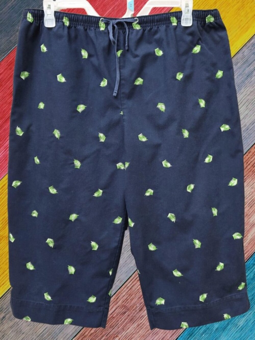 Karen Scott Womens Capri Pants Pull On Crop Embroidered Elastic Waist Size XL